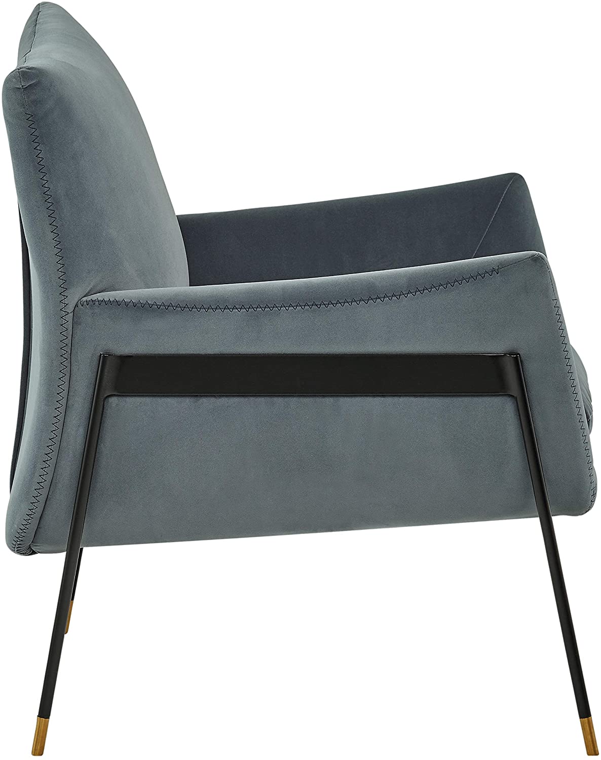 Sofa Chair: Slate Blue Velvet Chair with Arms