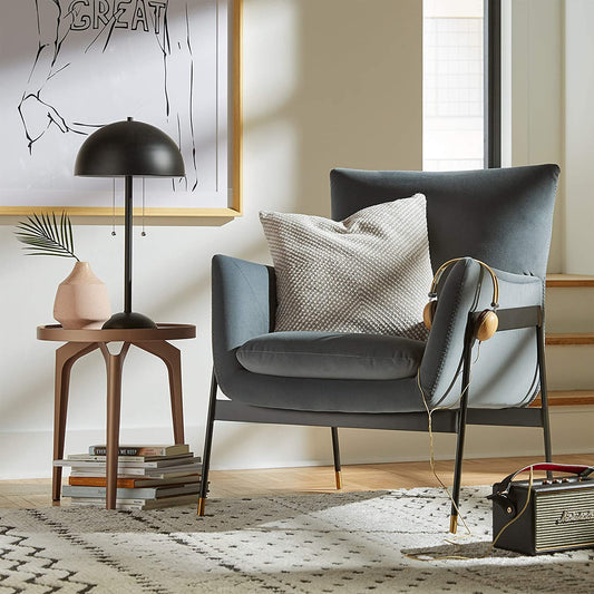 Sofa Chair: Slate Blue Velvet Chair with Arms