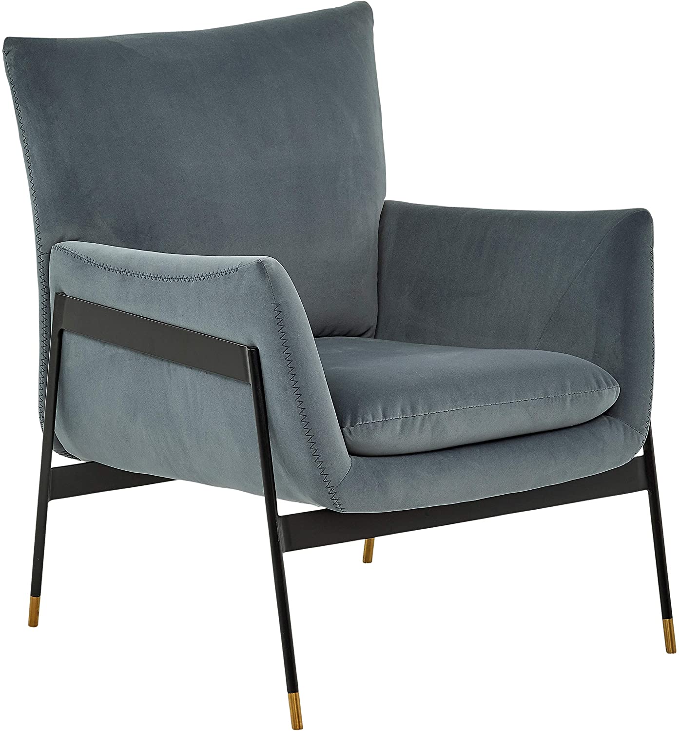 Sofa Chair: Slate Blue Velvet Chair with Arms