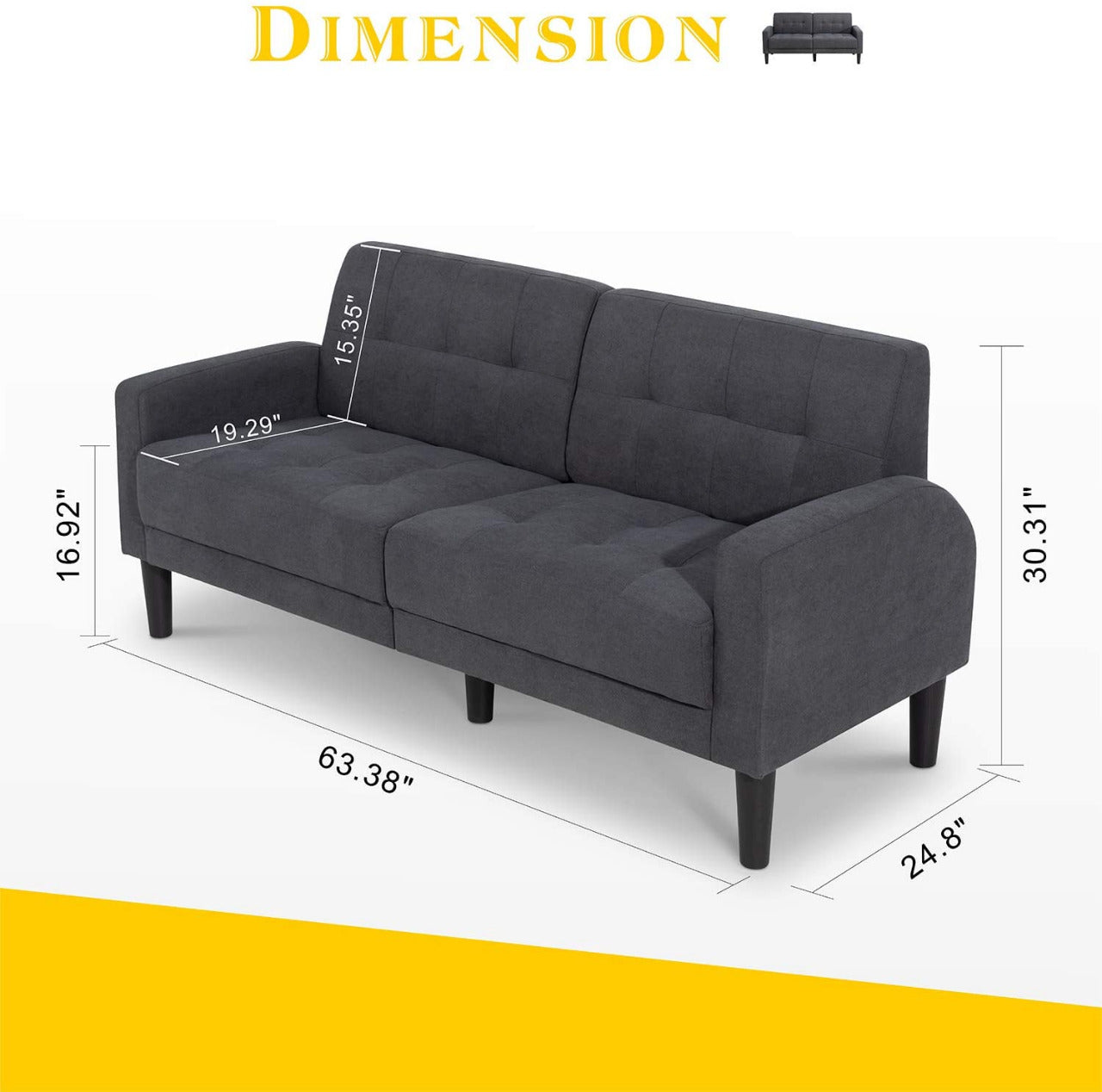 2 Seater Sofa Set: Dark Grey Convertible Sofa Couch