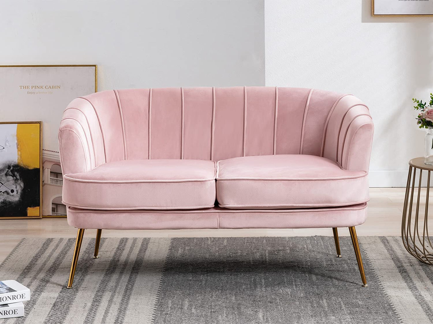 2 Seater Sofa : Light Pink Velvet Lounge Couch