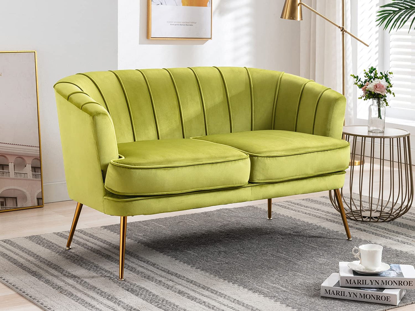 2 Seater Sofa : Light Pink Velvet Lounge Couch