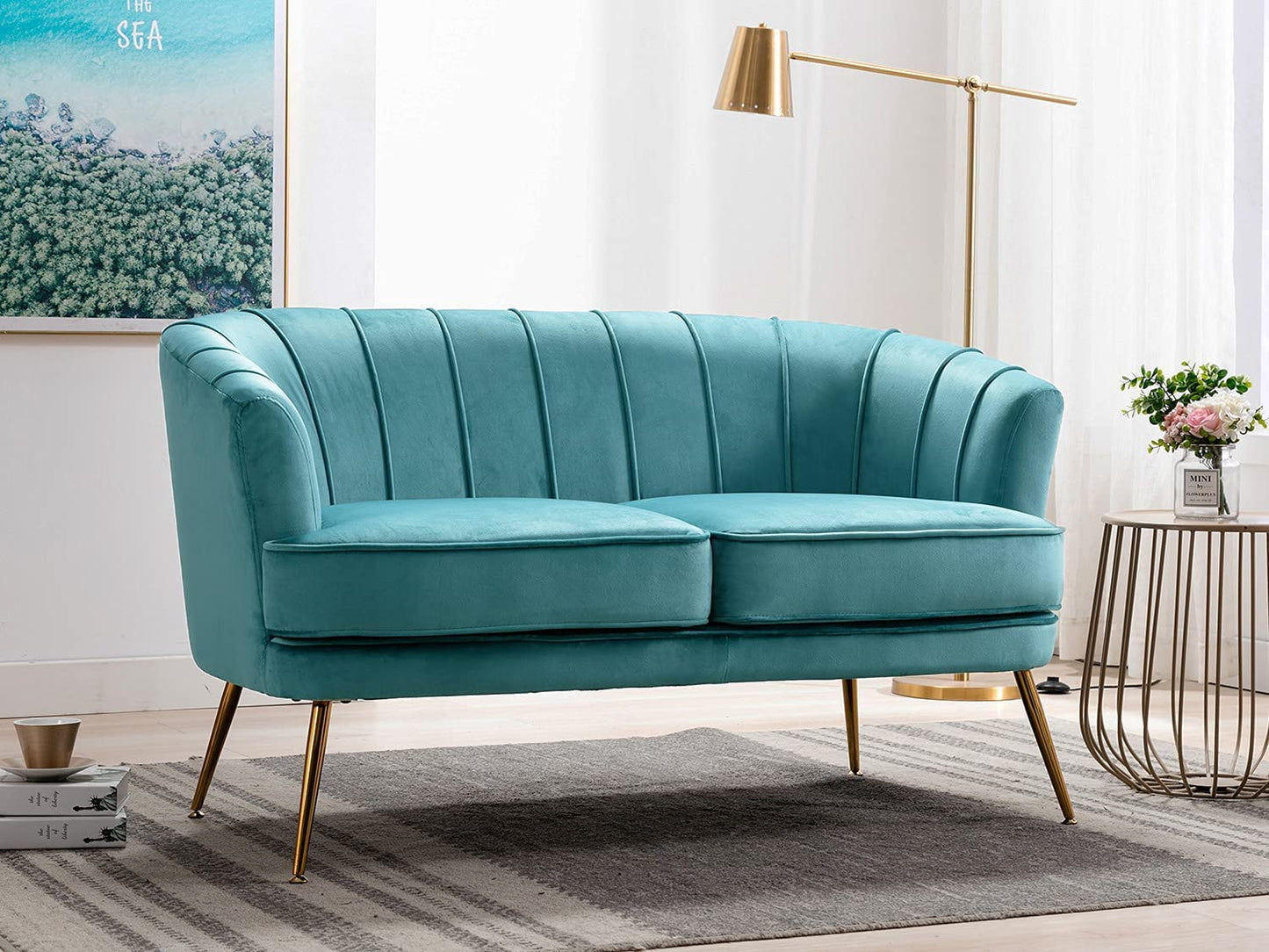 2 Seater Sofa : Light Pink Velvet Lounge Couch