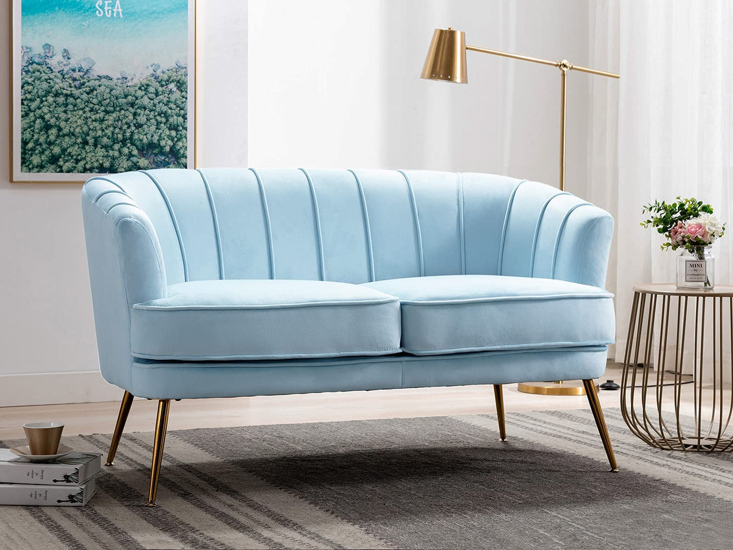 2 Seater Sofa : Light Pink Velvet Lounge Couch