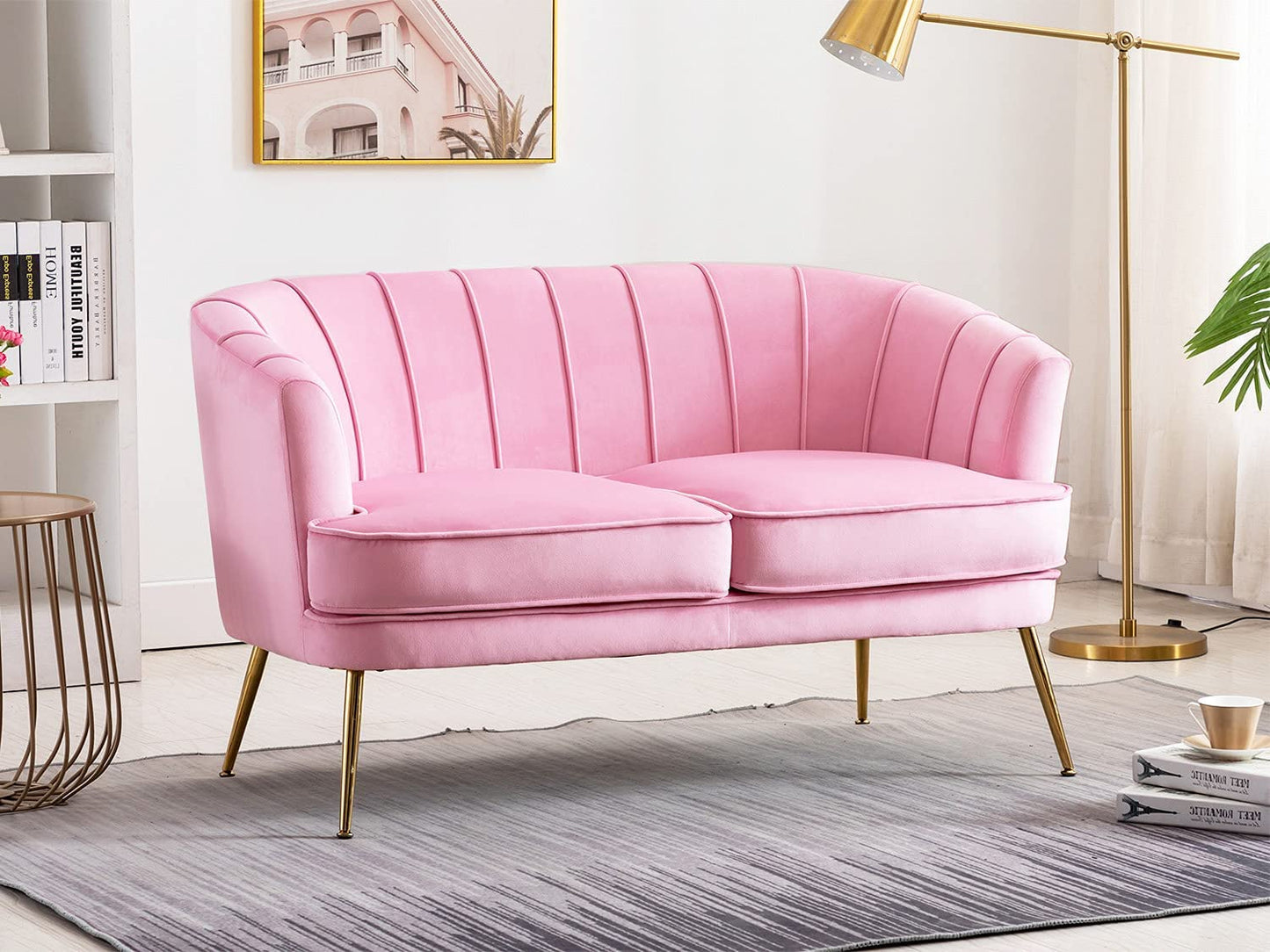 2 Seater Sofa : Light Pink Velvet Lounge Couch