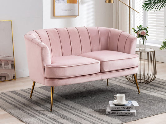 2 Seater Sofa : Light Pink Velvet Lounge Couch