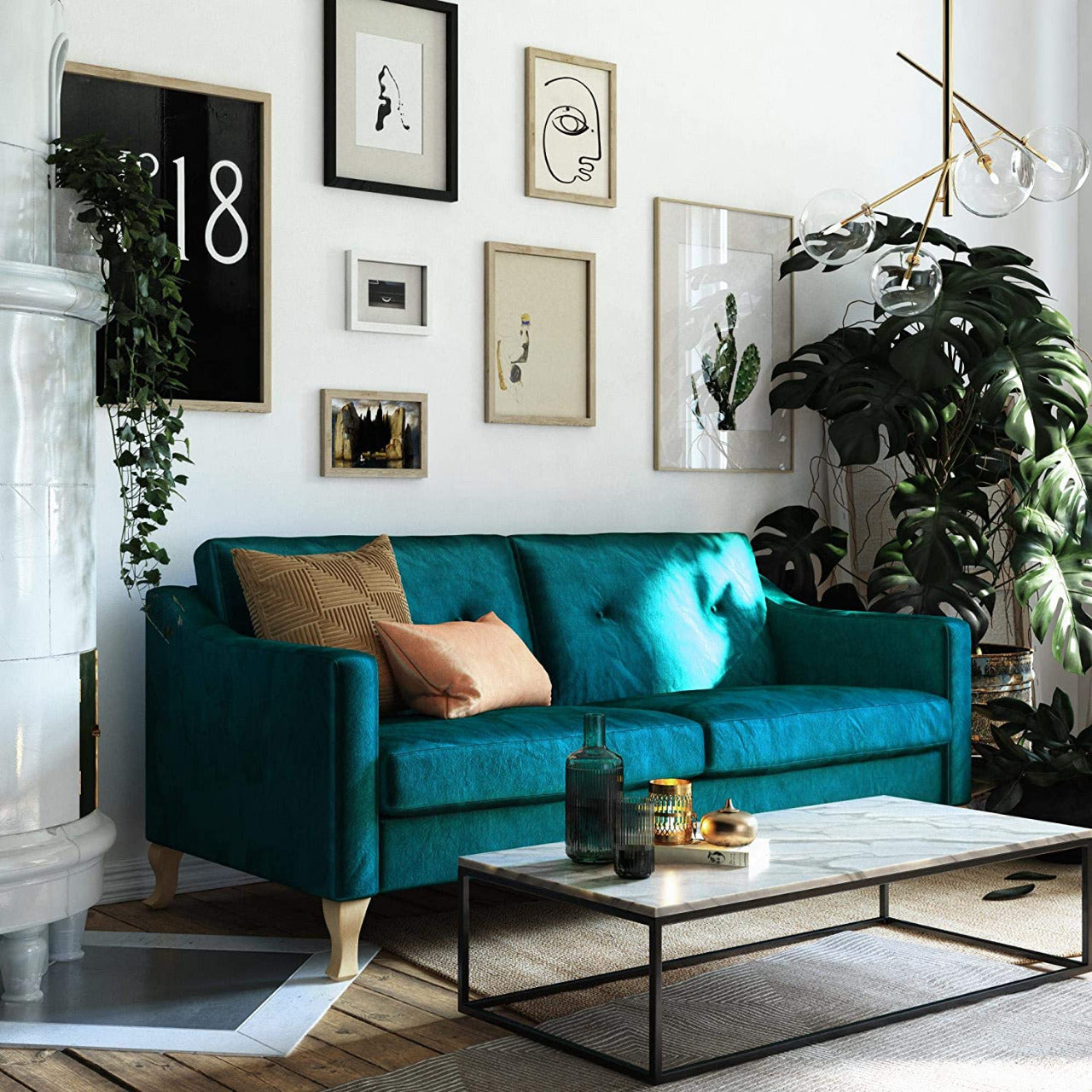 2 Seater Sofa : Green Velvet