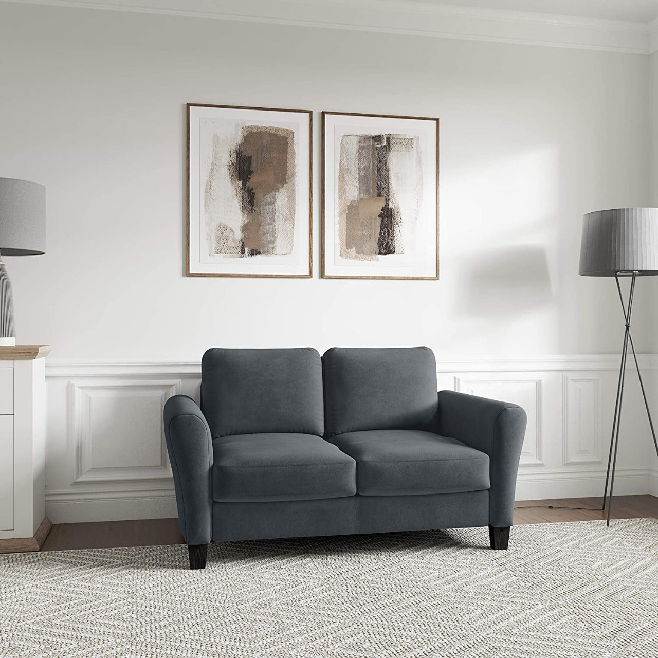 2 Seater Sofa : Dark Grey Fabric Sofa