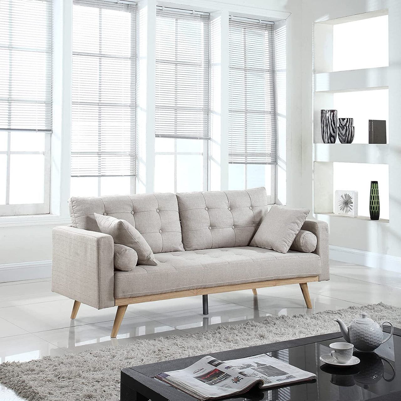 2 Seater Sofa : Modern Tufted Upholstered Fabric Sofa Couch, Ash Velvet