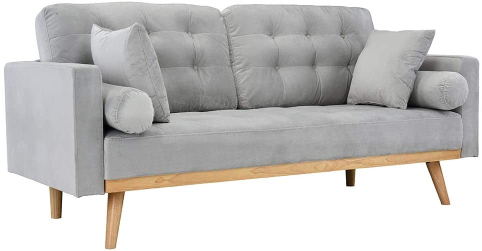 2 Seater Sofa : Modern Tufted Upholstered Fabric Sofa Couch, Ash Velvet