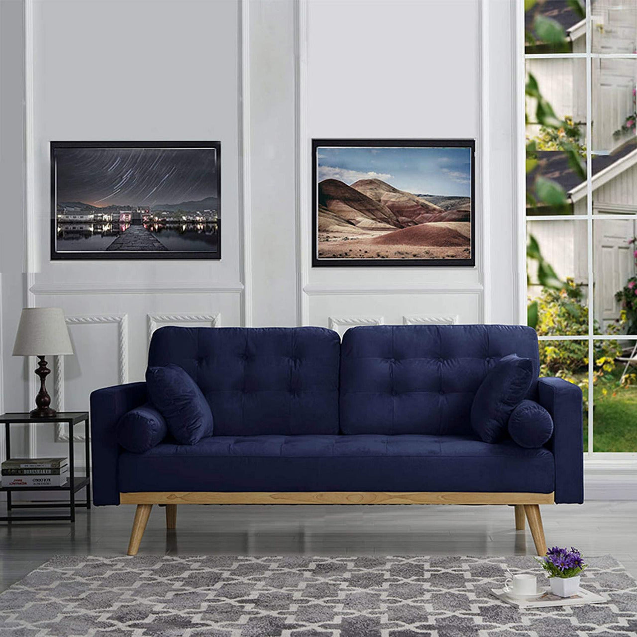 2 Seater Sofa : Modern Tufted Upholstered Fabric Sofa Couch, Ash Velvet