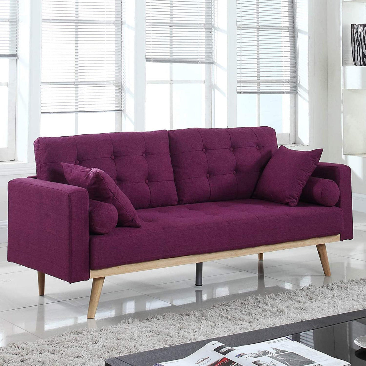 2 Seater Sofa : Modern Tufted Upholstered Fabric Sofa Couch, Ash Velvet