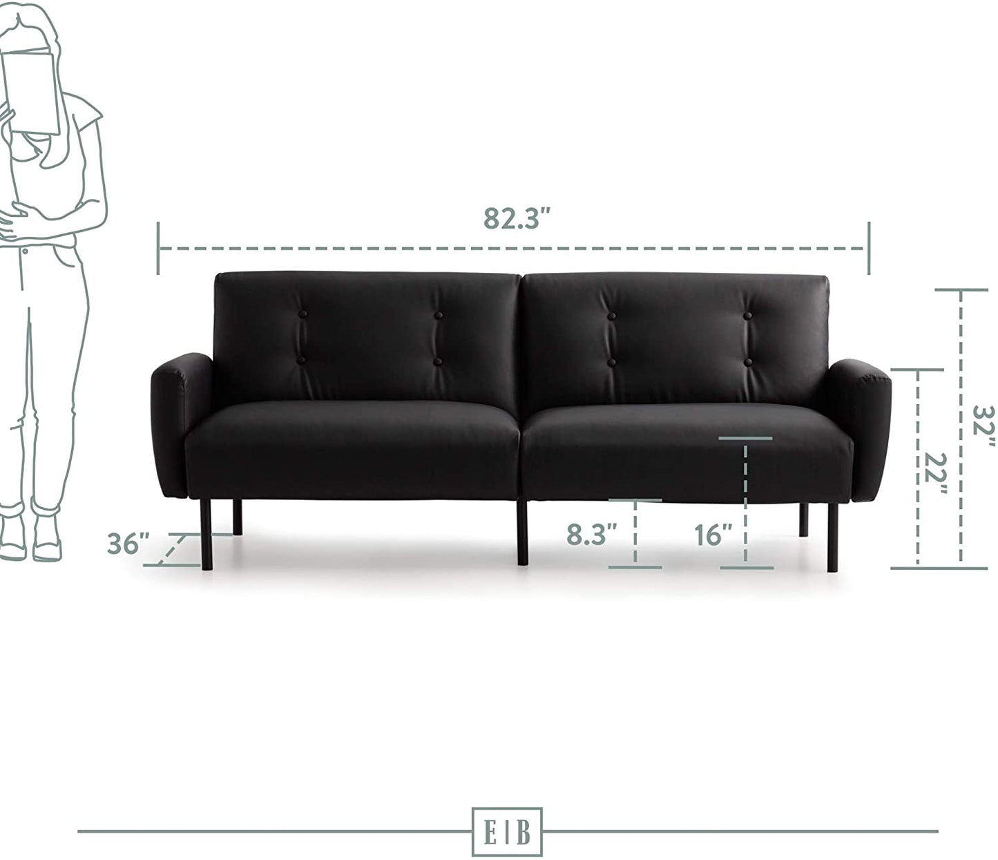2 Seater Sofa : Black Faux Leatherette Sofa Set