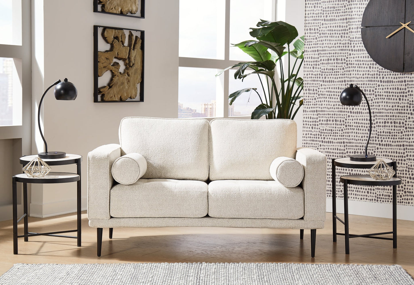 2 Seater Sofa :- Fabric Sofa Set (Light Grey)