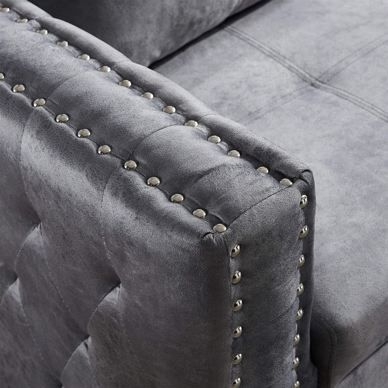 2 Seater Sofa Set: Grey Velvet L- Shaped Sleeper Sofa