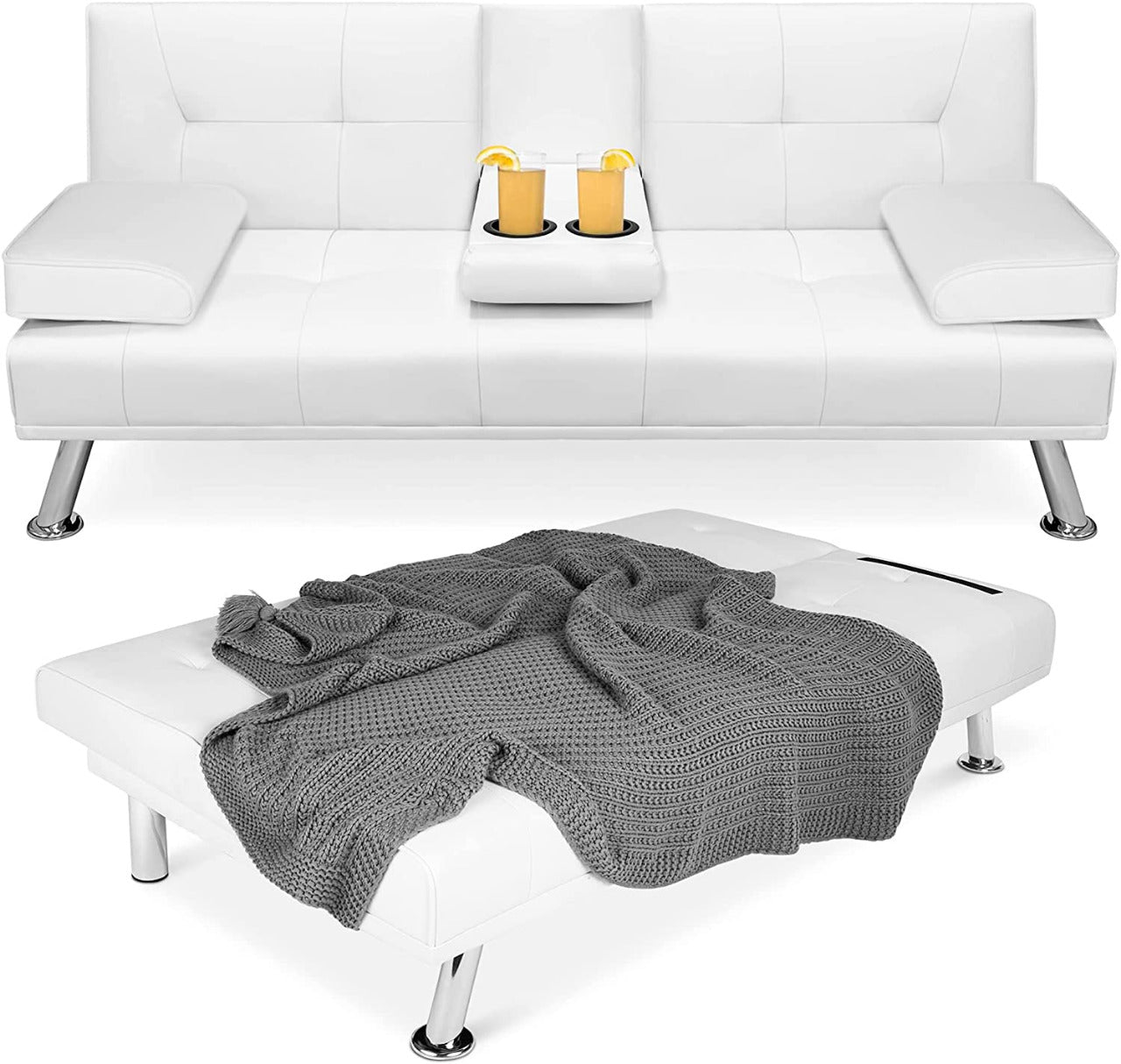 2 Seater Sofa Set: Leatherette Convertible Sofa Cum Bed Set