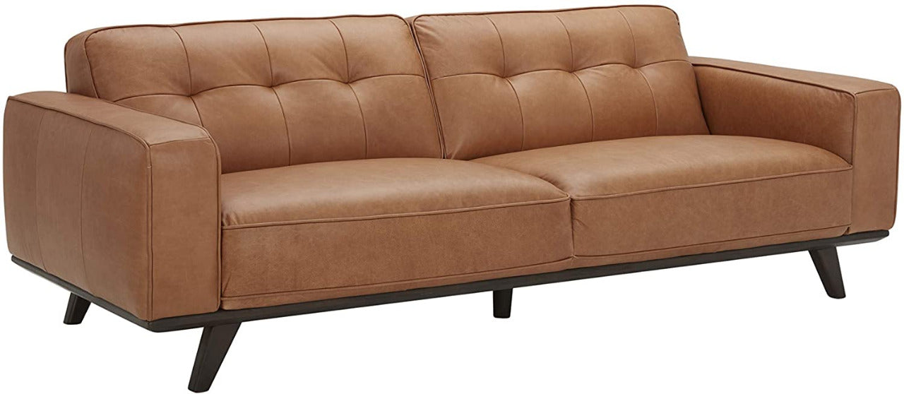 2 Seater Sofa : Modern Leatherette Sofa Couch with Wood Base