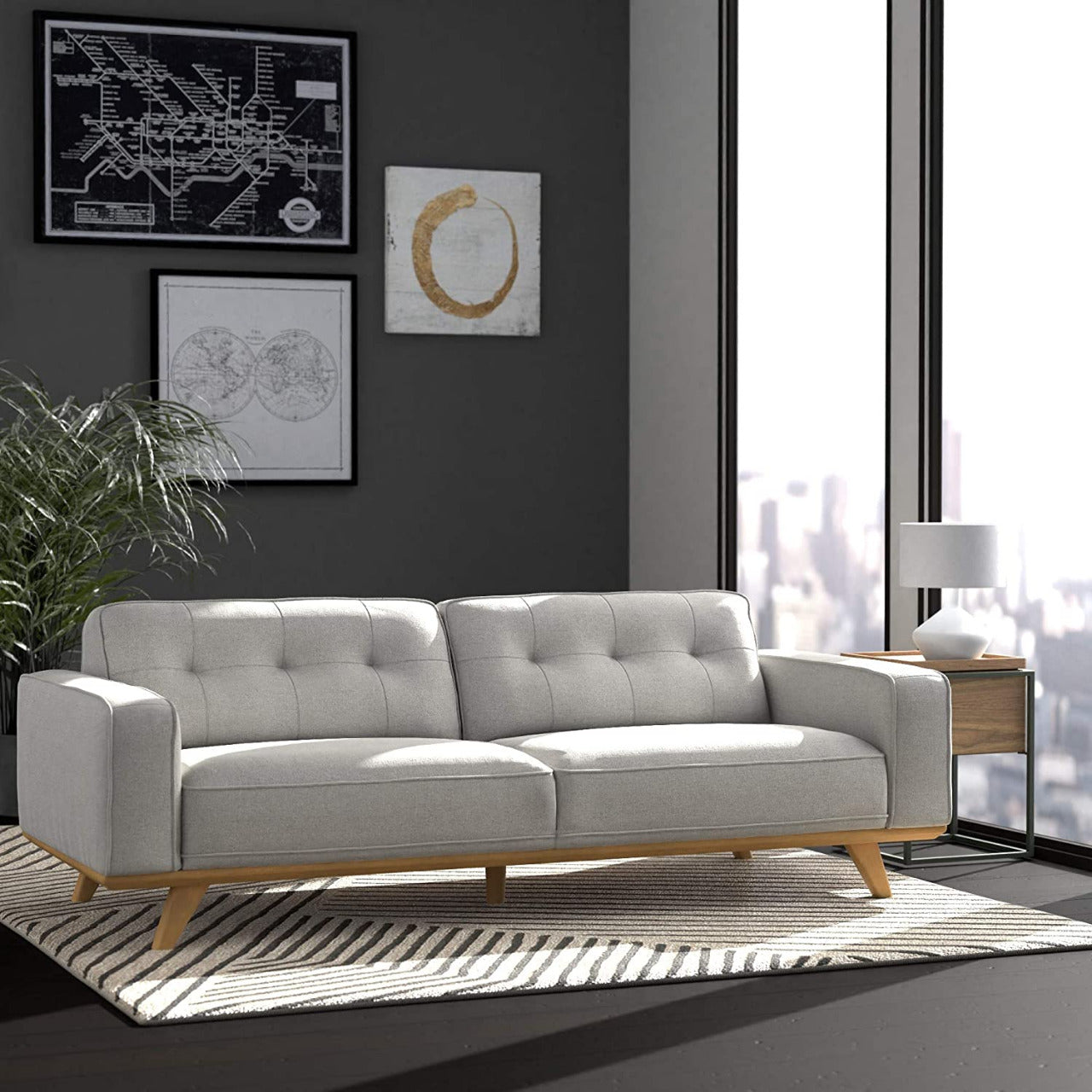 2 Seater Sofa : Modern Leatherette Sofa Couch with Wood Base
