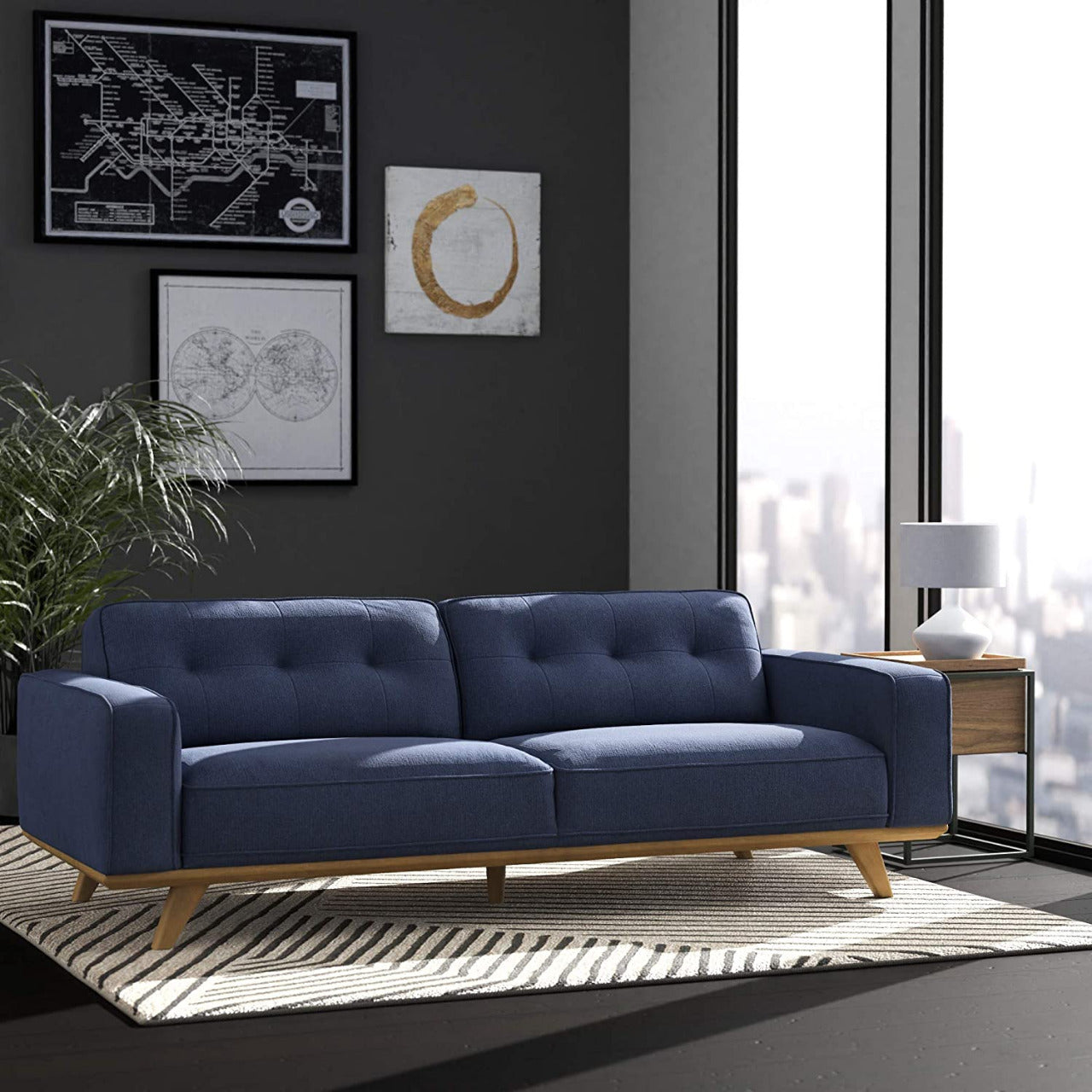 2 Seater Sofa : Modern Leatherette Sofa Couch with Wood Base