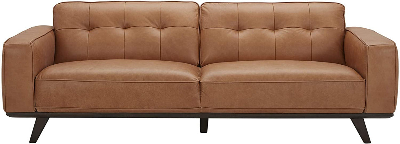 2 Seater Sofa : Modern Leatherette Sofa Couch with Wood Base