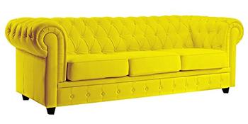3 Seater Sofa Set:- Kinley Chesterfield Fabric Sofa Set (Yellow)