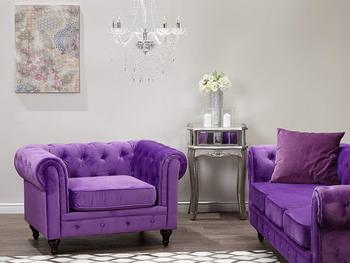 4 Seater Sofa Set:- Alden with Velvety Chesterfield Fabric Sofa Set (Purple)