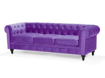 4 Seater Sofa Set:- Alden with Velvety Chesterfield Fabric Sofa Set (Purple)