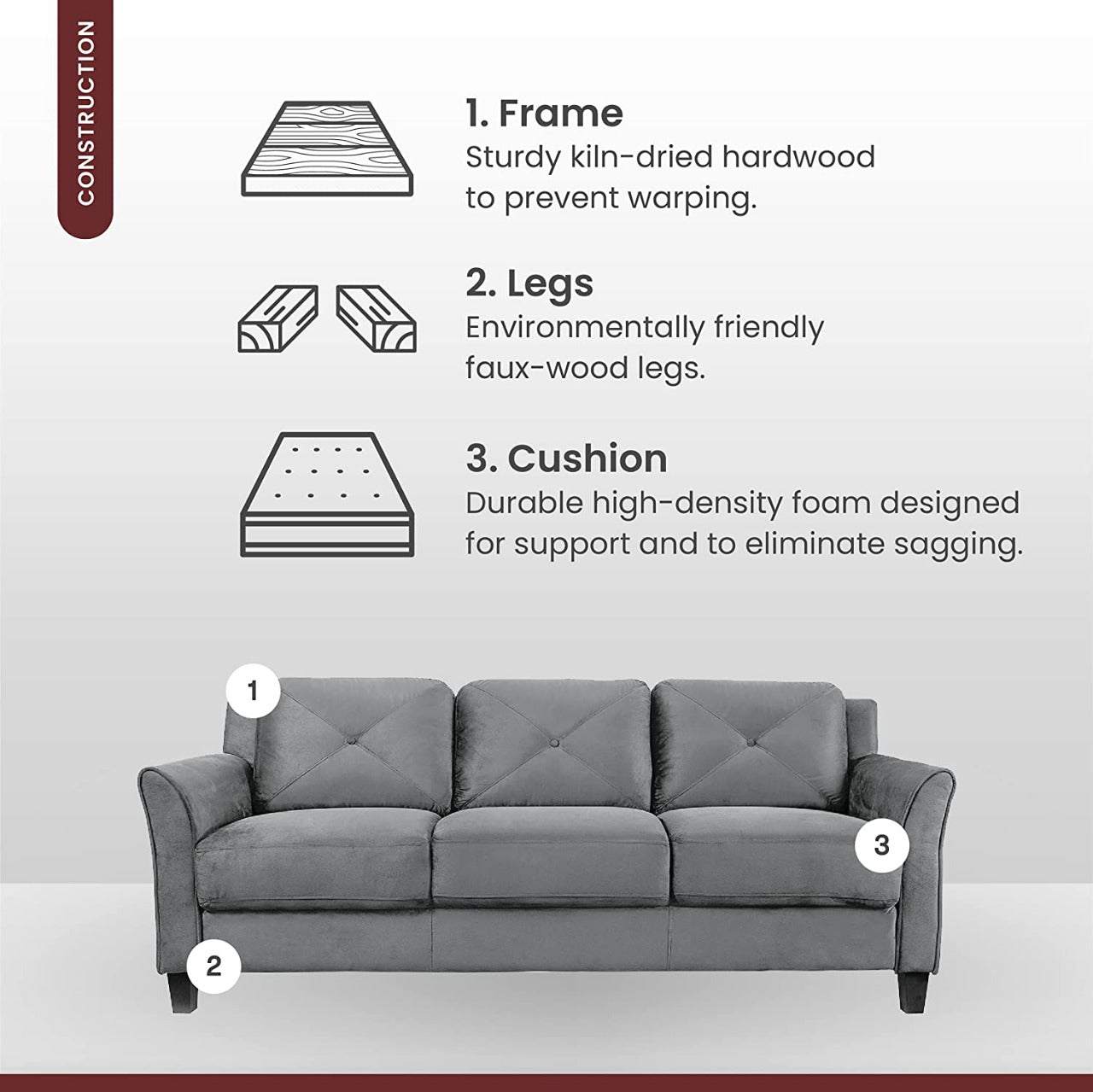 3 Seater Sofa : Dark Grey 3 Seater Sofa Set