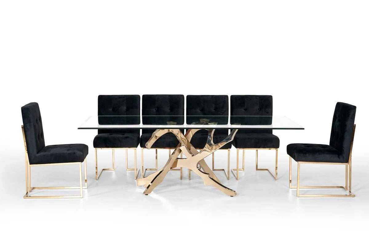 Dining Table: Modern Glass & Gold Dining Table