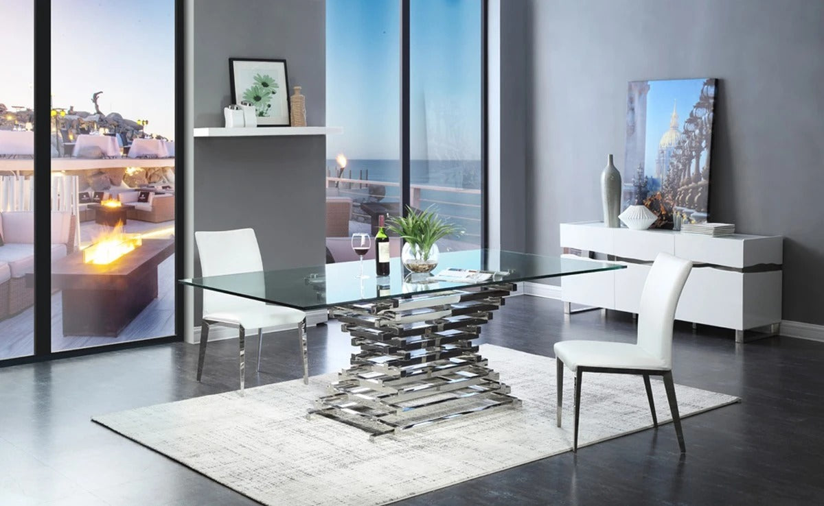 Dining Table: Cream Glass Dining Table