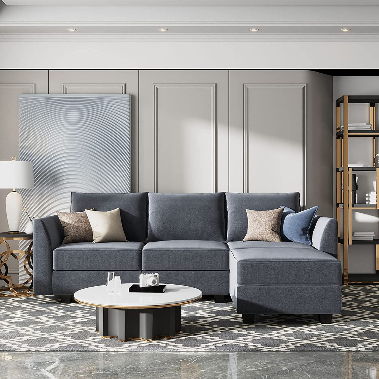 3 Seater Sofa : Office Sofa Couch with Chaise L Shape Couch