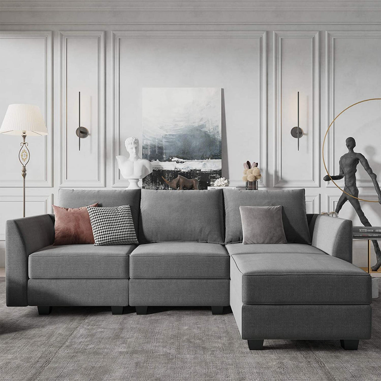 3 Seater Sofa : Office Sofa Couch with Chaise L Shape Couch