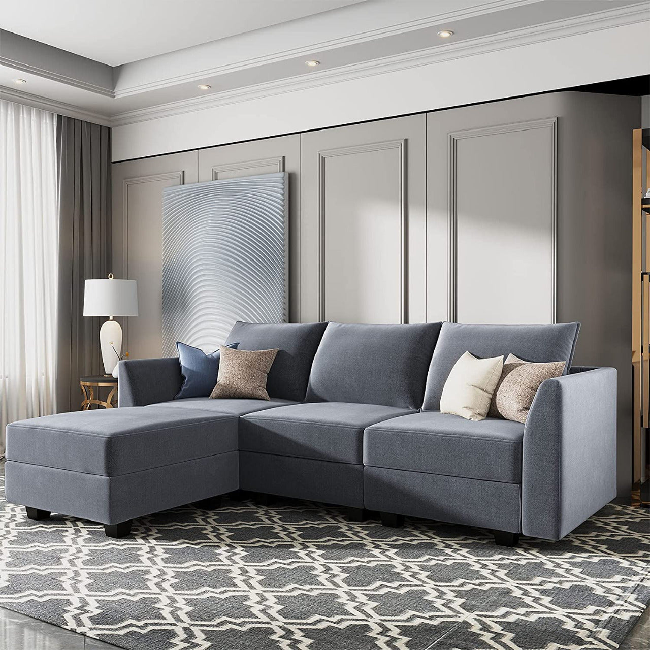 3 Seater Sofa : Office Sofa Couch with Chaise L Shape Couch