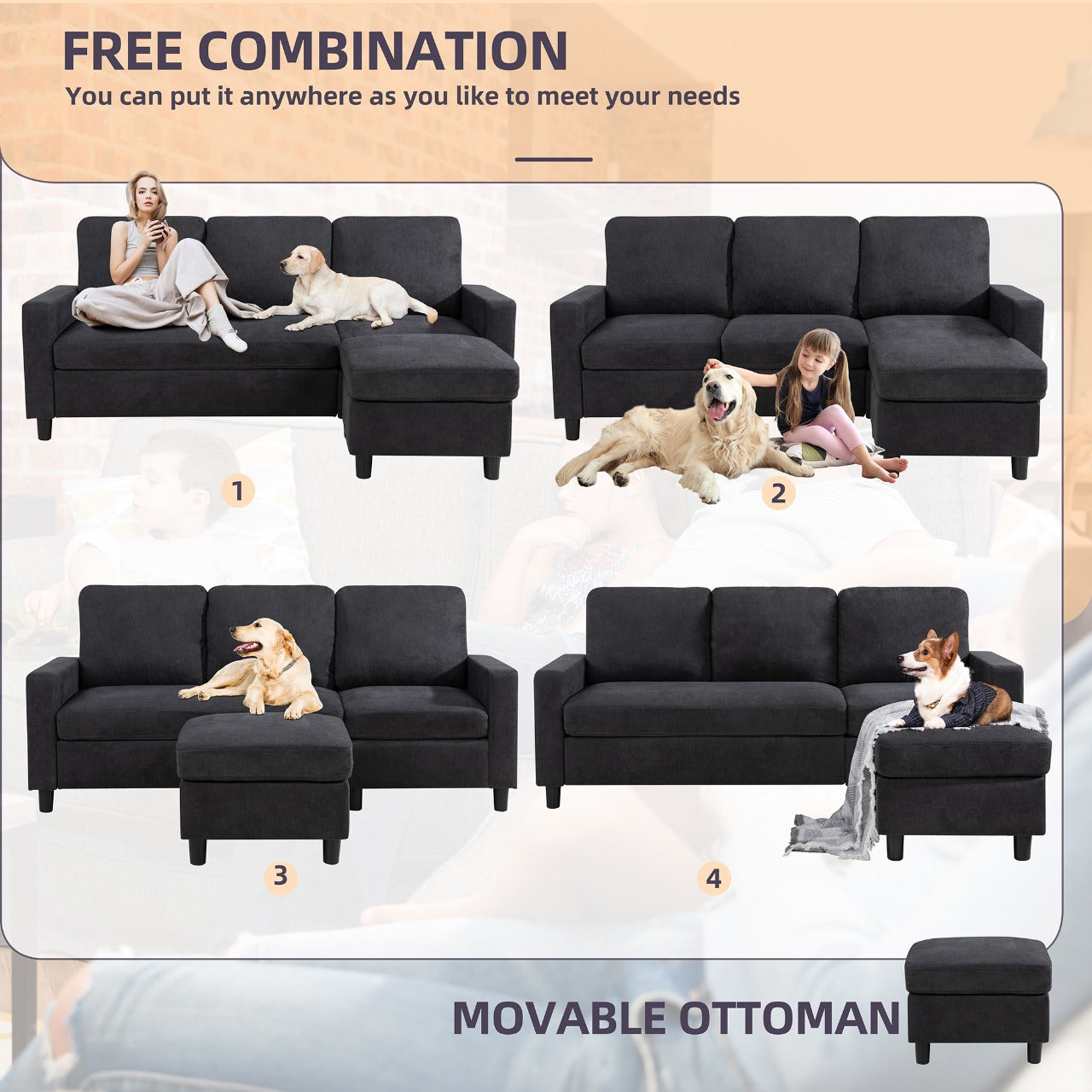 3 Seater Sofa : L-Shaped Convertible Sofa Set