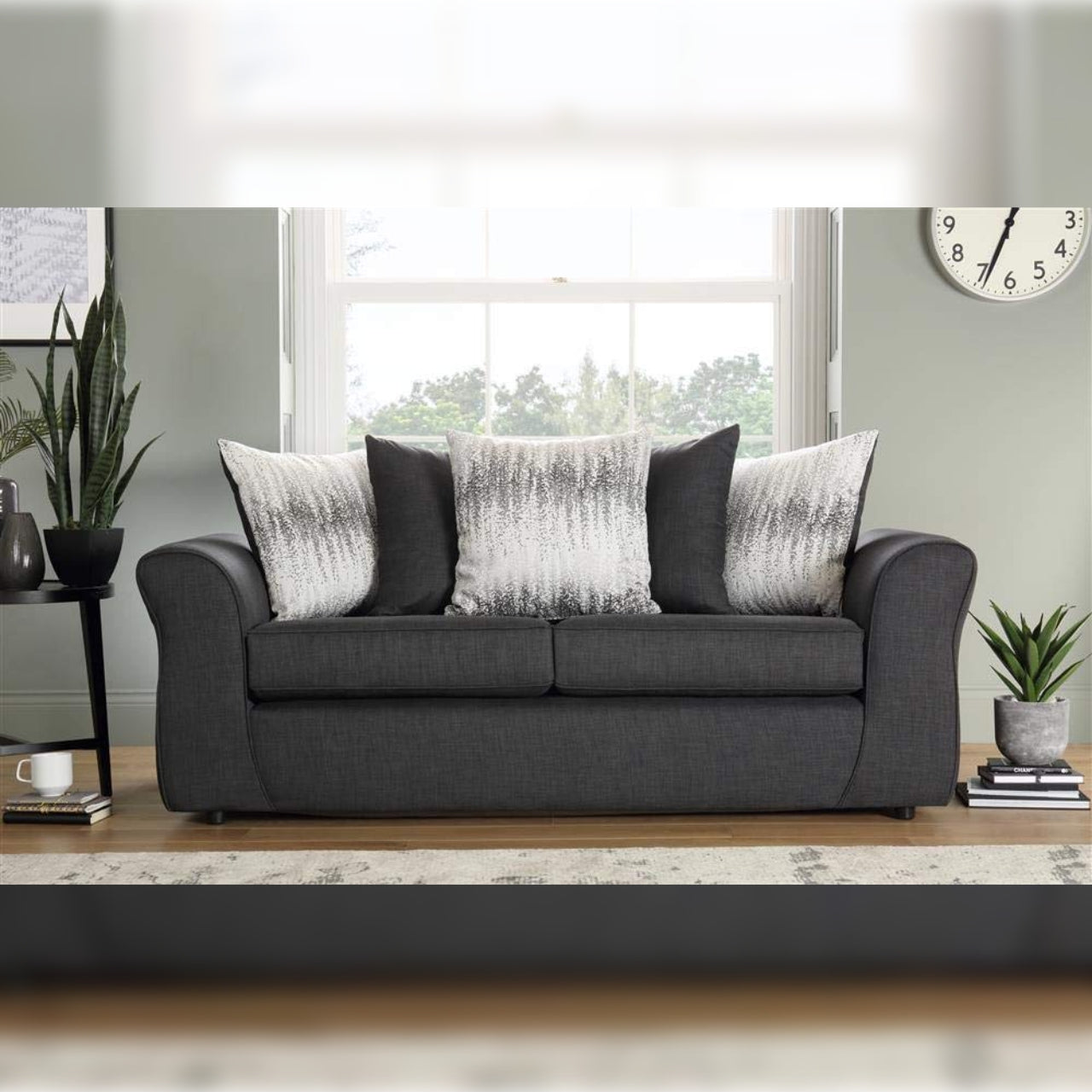 3 Seater Sofa:- Shreya Slate Fabric Sofa Set (Dark Grey)