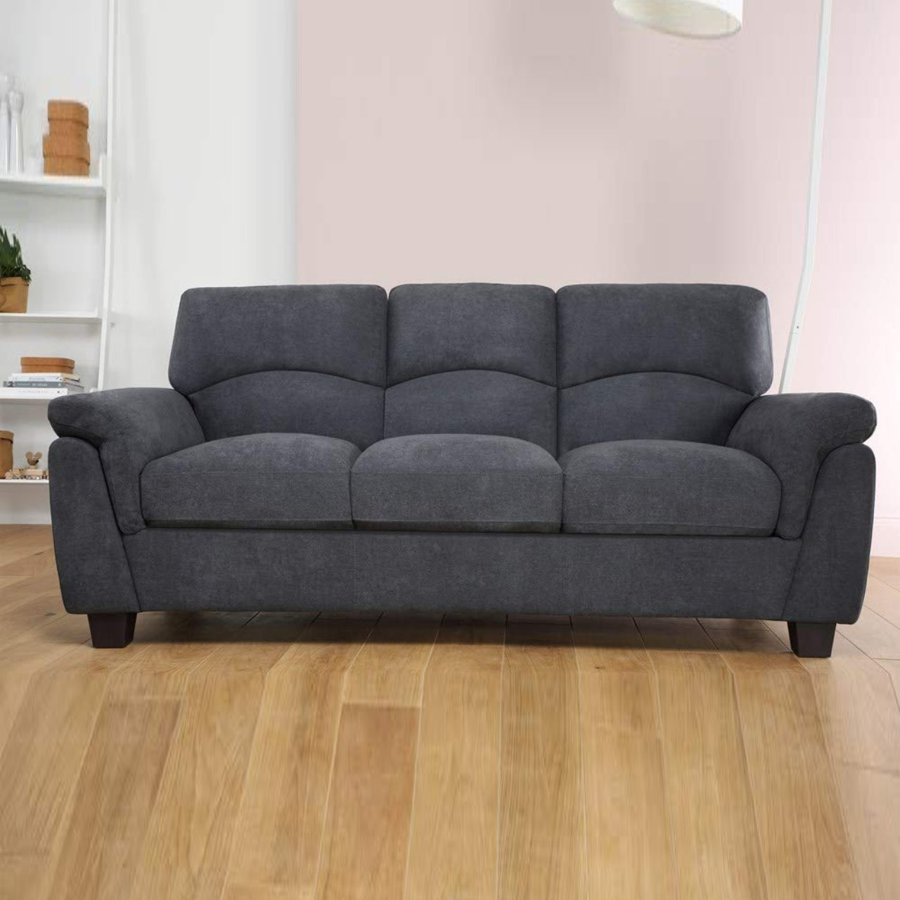 3 Seater Sofa Set- Shreya Slate Plush in Fabric Sofa Set (Grey)