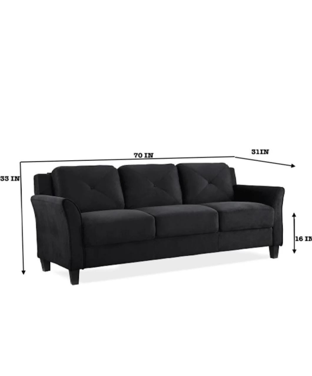 3 Seater Sofa : Black Fabric Sofa Set