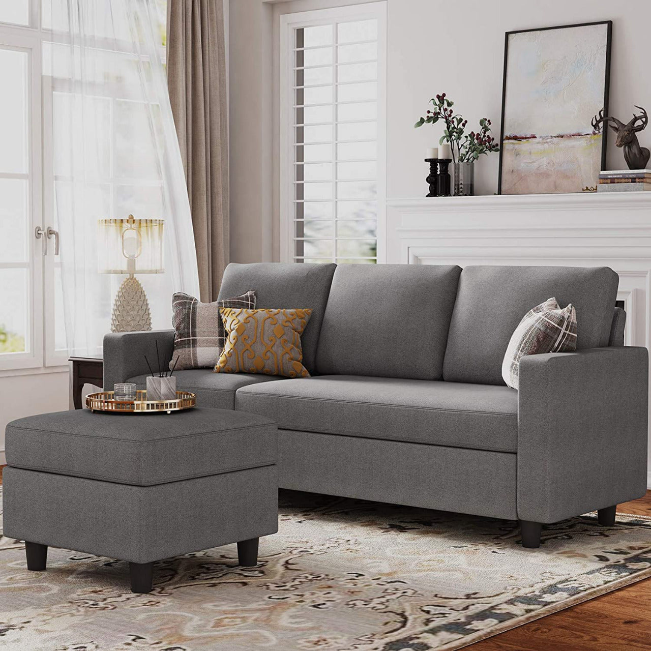 L Shape Sofa Set: L Shape Couch for Small Apartment Grey