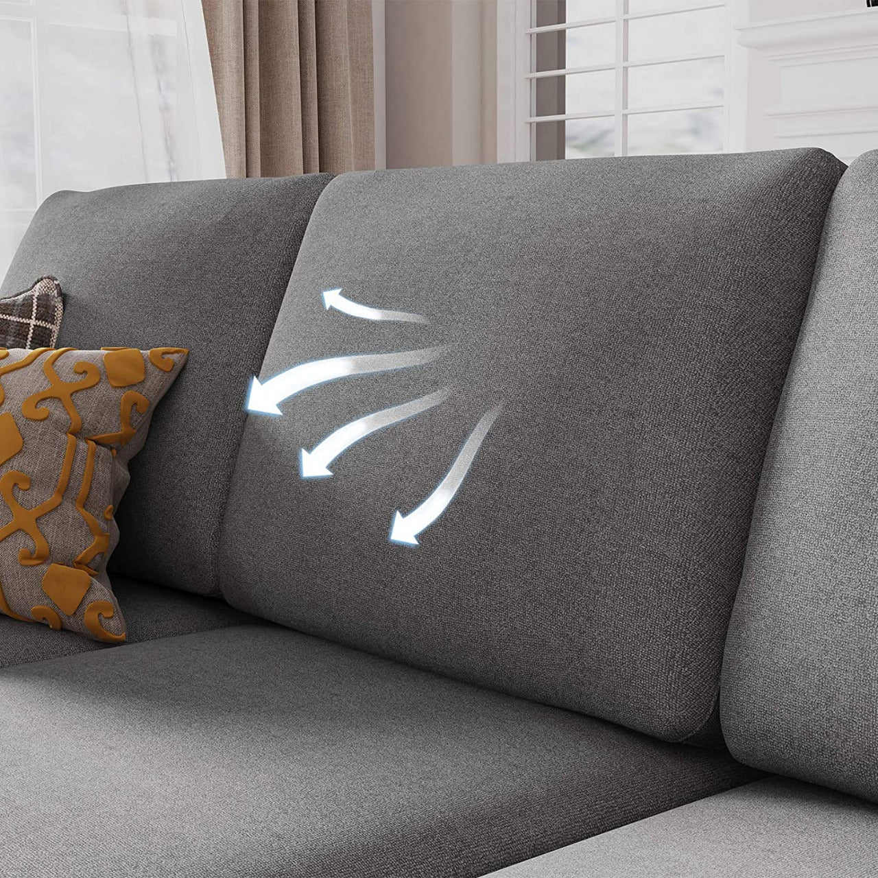 3 Seater Sofa Set : L Shape Couch for Small Apartment Grey