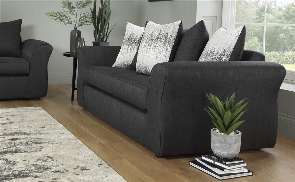 3 Seater Sofa:- Shreya Slate Fabric Sofa Set (Dark Grey)