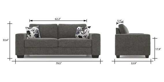 3 Seater Sofa Set Sydney Hardwood, Fabric Sofa Set (Dark Grey)