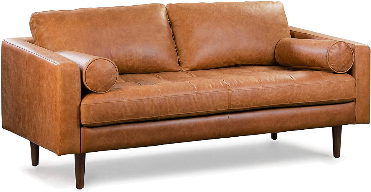 2 Seater Sofa : Tanned Leatherette 2 Seater Sofa Set