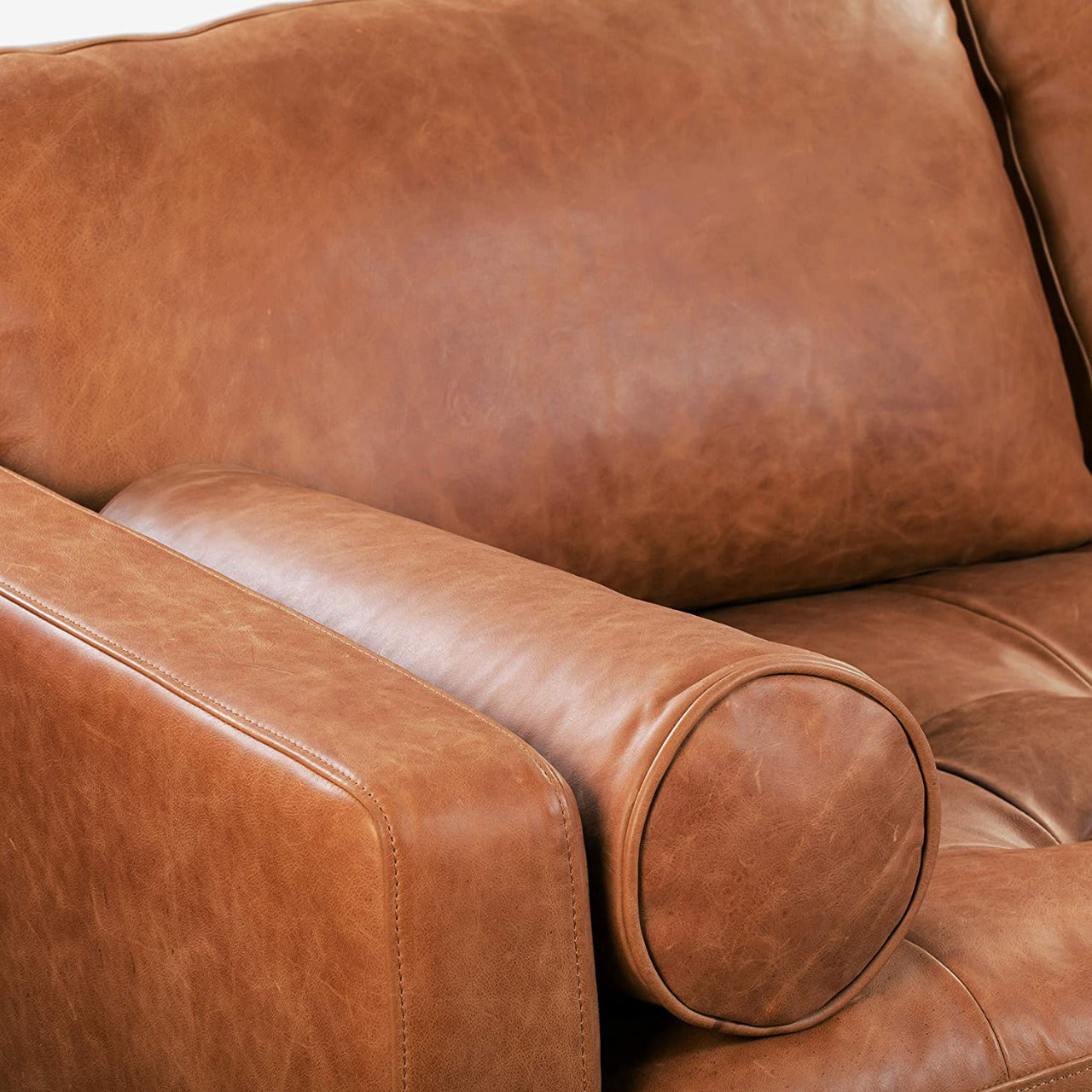 2 Seater Sofa : Tanned Leatherette 2 Seater Sofa Set