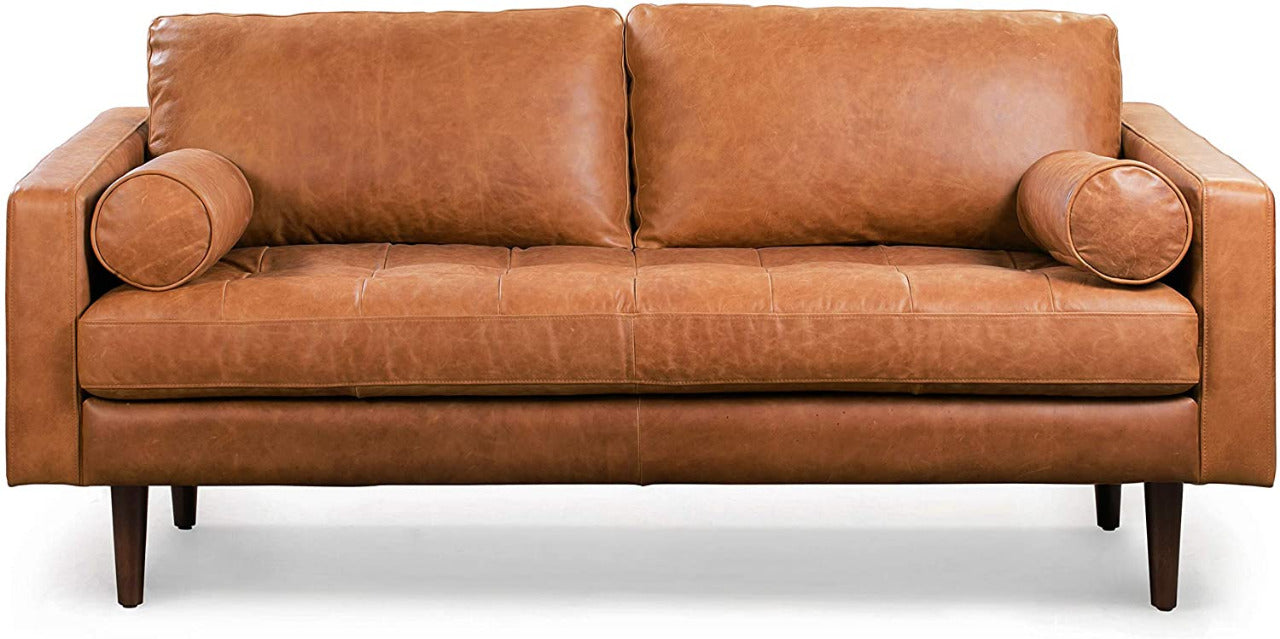 2 Seater Sofa : Tanned Leatherette 2 Seater Sofa Set