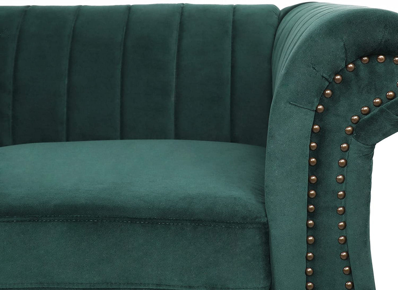 3 Seater Sofa : Tufted Velvet Sofa with Rolled armrests