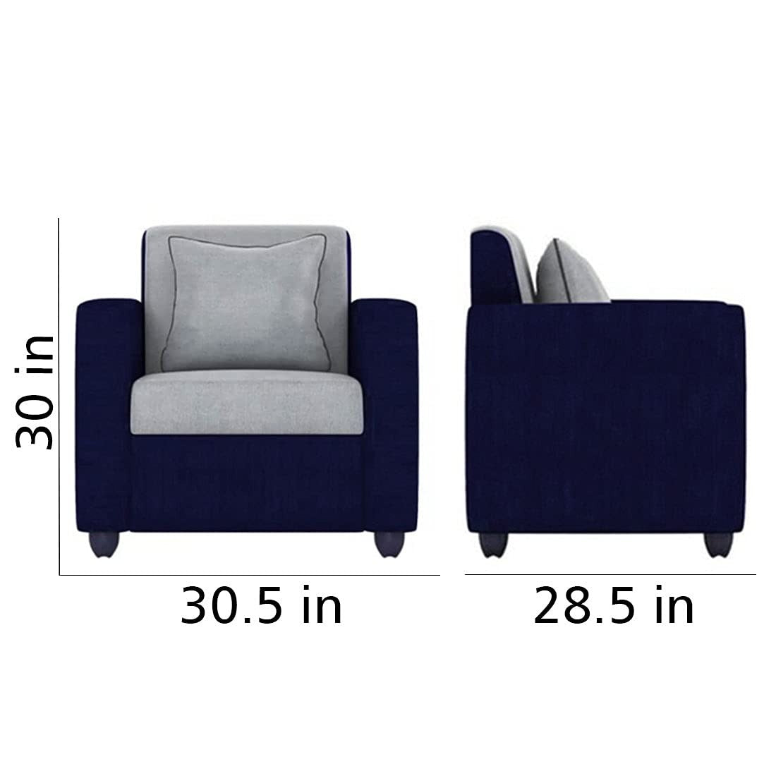 5 Seater Sofa Set: 3+1+1 Fabric Sofa Set (Light Grey-Dark Blue)