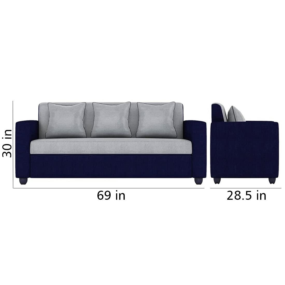5 Seater Sofa Set: 3+1+1 Fabric Sofa Set (Light Grey-Dark Blue)