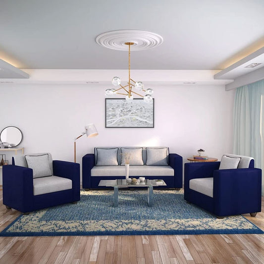 5 Seater Sofa Set: 3+1+1 Fabric Sofa Set (Light Grey-Dark Blue)