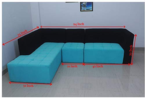L Shape Sofa Set:- Fine Bone Fabric Sofa Set (Sky Blue & Black)