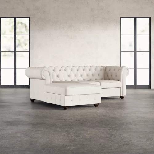 L Shape Sofa Set:- Lifestyle Chesterfield Sectional Fabric Sofa Set (Cream)